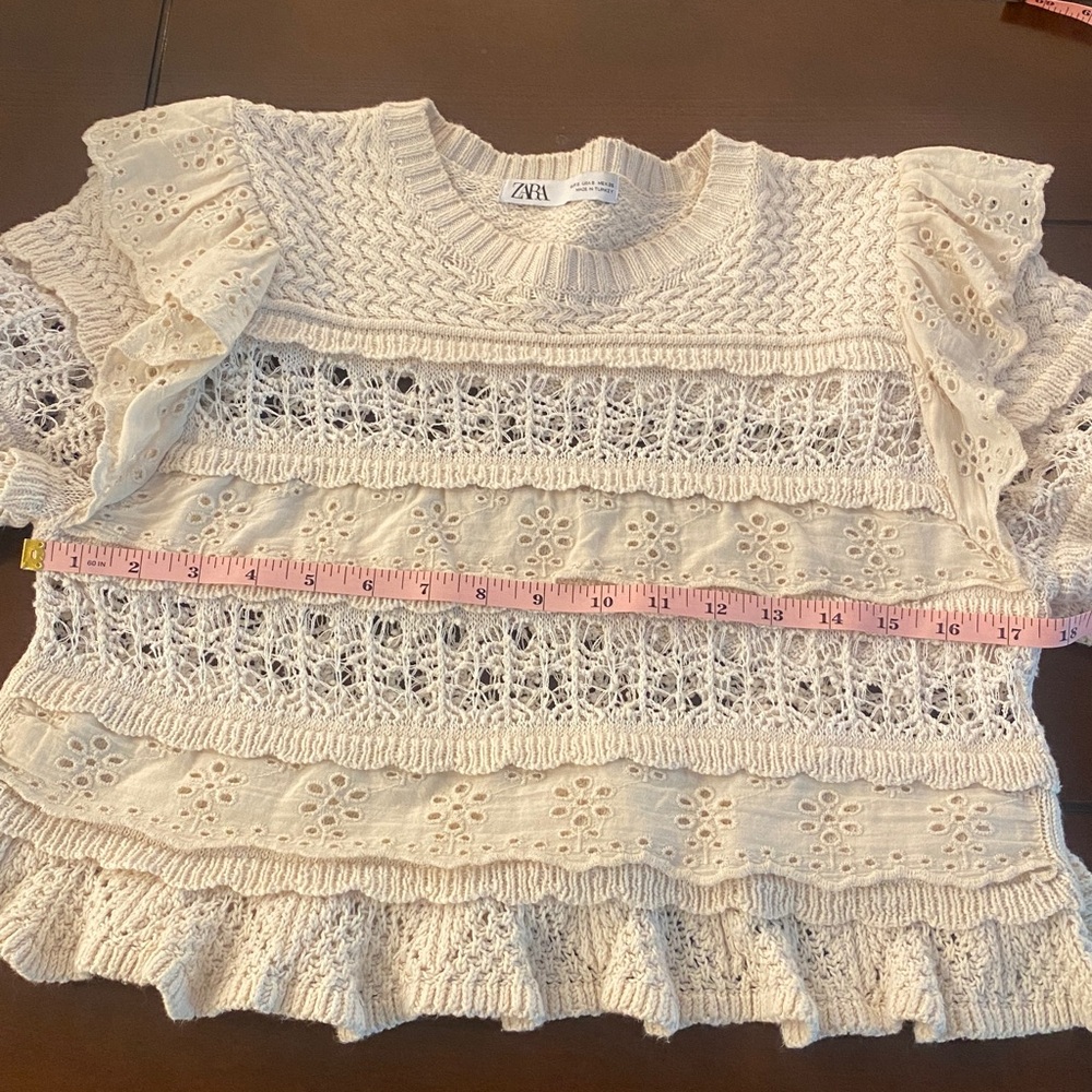 Zara Cream Lace Crochet Ruffle Boho Top Small - Picture 7 of 9